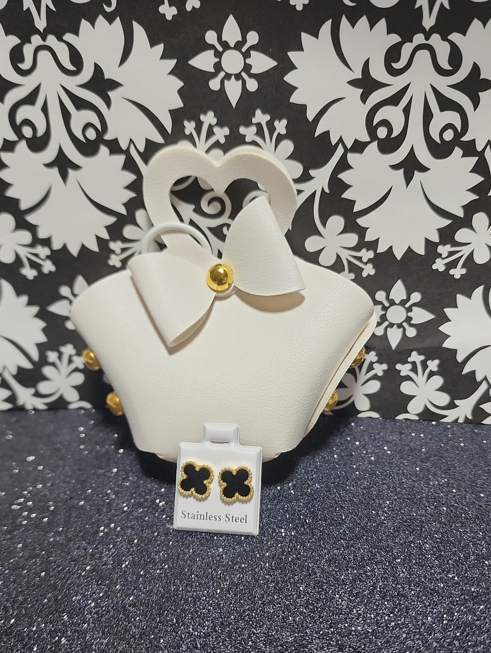 White Mini Bow Handbag with Gold Stud Details